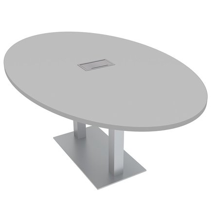 SKUTCHI DESIGNS 4X6 Conference Table with Power And Data, 4 Person Oval Shaped Table, Light Gray HAR-OVL-46X72-DOU-ELEC-XD01